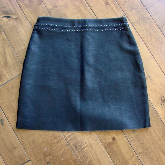 SUNCOO Paris Black Leather Mini Skirt Silver Studs Moto Grunge Size Small - Picture 10 of 13
